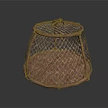Handwoven Rattan Basket With Grid Pattern For Home Storage And Decor