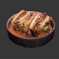 Freshly Made Layered Sandwiches With Vegetables Sauce And Lime Garnish On Dark Plate
