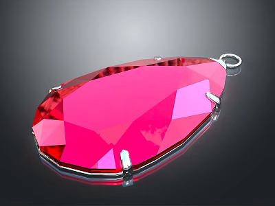 Shiny Red Teardrop Gemstone Pendant With Metal Setting On Gray Background 3d model