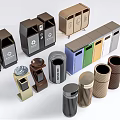 Public Facility Trash Bins With Various Designs Colors And Recycling Functions 3d model
