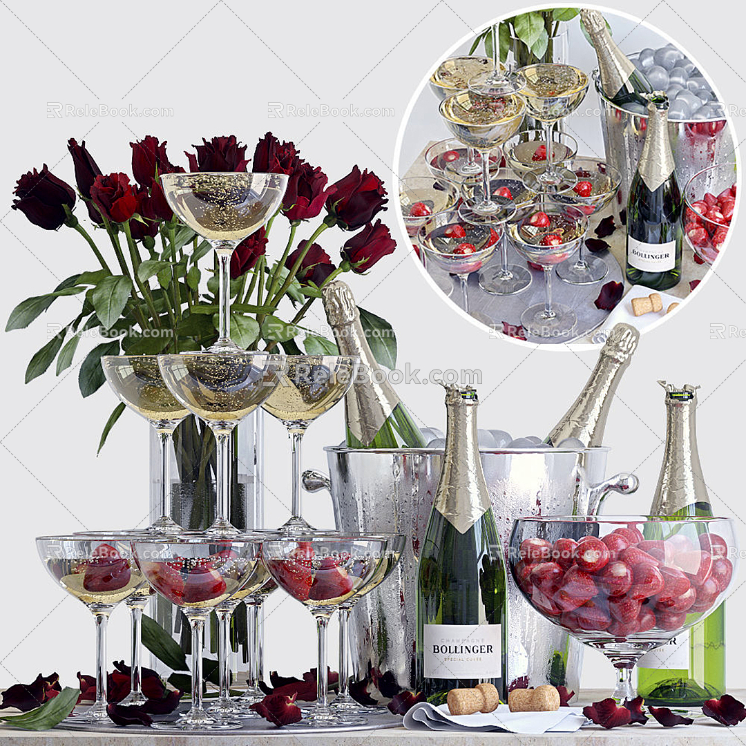 Modern champagne rose champagne table jewelry combination 3d model