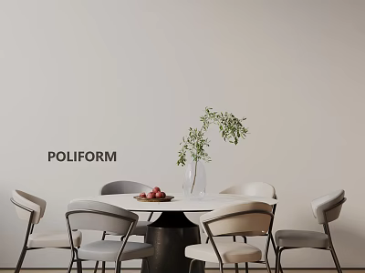 Elegant Dining Table And Chairs Set With Vase And Green Plant Decoration 3d model