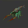 Turquoise and Red Lobster 3D Rendered Artwork with Large Claws on Dark Background