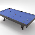 Blue Surface Billiard Table With Colored Balls And Black Frame Legs 3d model