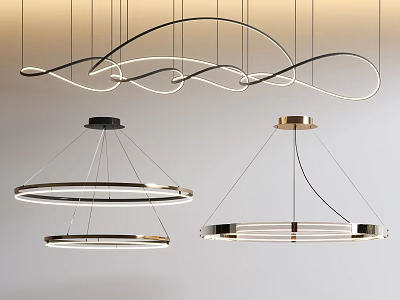 Contemporary Modern Chandelier Designs With Curved Lines Circular Rings And Metal LED Frames 3d model