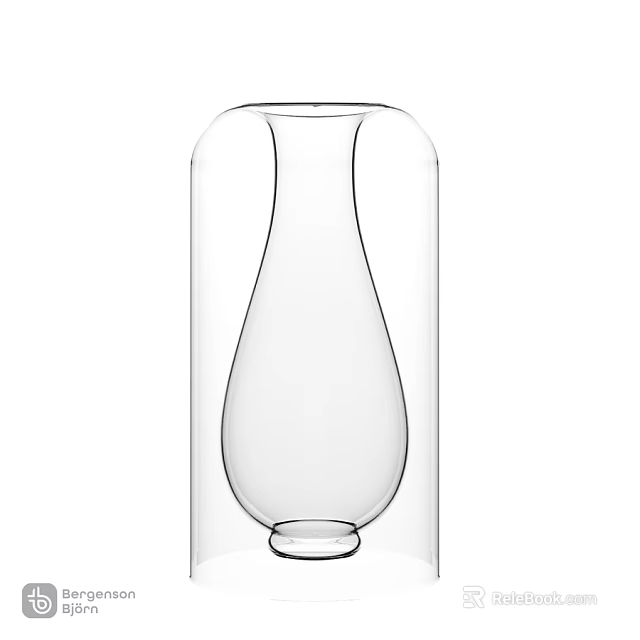 Minimalist Transparent Glass Decorative Ornament Set With Cloche And Vase Design 3d model 