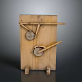 Handcrafted Wooden Gate With Mechanical Gears And Levers On Dark Background