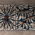 Square Rug with Blue and Beige Floral Pattern Fringed Edges Modern Home Decor Design