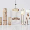 Modern Natural Bamboo and Wooden Lighting Combinations With Pendant Floor And Table Lamps