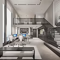 Modern Public Office Space With Open Layout Multiple Workstations Laptops Staircase And Modern Design 3d model