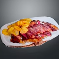 Yellow Potato Chips And Red Sliced Meat Served On White Plate