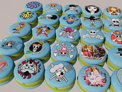 Blue Round Pendants With Multiple Cute Cartoon Designs And Green Trim 3d model