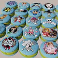 Blue Round Pendants With Multiple Cute Cartoon Designs And Green Trim