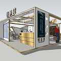 Modern Exhibition Booth Design With Golden Counter Glass Doors And Display Area