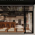 Modern Café Interior With Order Pick Up Areas Wooden Counter Bar Stools And Drinks Shelves
