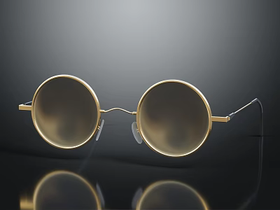 Golden Round Glasses With Metal Frame Vintage Style Classic Design For Modern Casual Wear Accessory 3d model