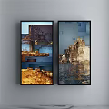 Two Abstract Framed Wall Artworks With Warm And Cool Tones Geometric Patterns 3d model