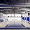 Modern Indoor Basketball Court Interior Featuring Hoops And Branded Elements