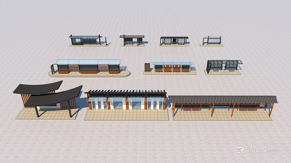 Various Architectural Components Featuring Modern And Traditional Pavilion Structures With Roof Designs 3d model 