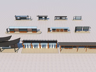 Various Architectural Components Featuring Modern And Traditional Pavilion Structures With Roof Designs 3d model