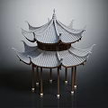 Traditional Chinese Pavilion Architecture With Two Story Overhanging Eaves And Wooden Columns