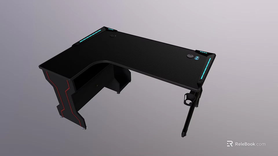 Black Entertainment Desk With Blue LED Strip Lights And Red Accents Modern Design 3d model 