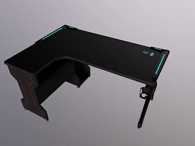 Black Entertainment Desk With Blue LED Strip Lights And Red Accents Modern Design 3d model