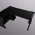 Black Entertainment Desk With Blue LED Strip Lights And Red Accents Modern Design