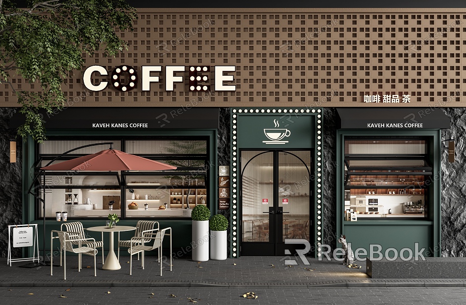 Coffee shop door front outdoor table and chair folding window light box light board outdoor chair awning model