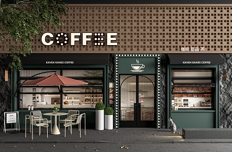 Coffee shop door front outdoor table and chair folding window light box light board outdoor chair awning 3d model