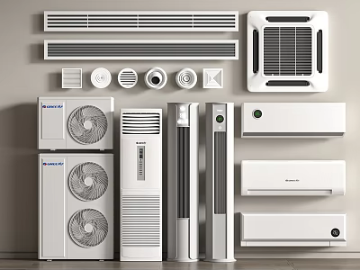 Various Types Of Air Conditioners And Fans Displayed 3d model