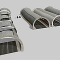 Concrete Arch Tunnel Structures With Multiple Curved Sections And Roadway Lanes 3d model