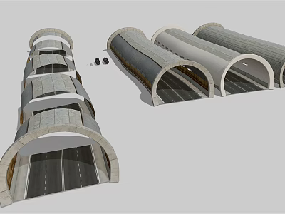 Concrete Arch Tunnel Structures With Multiple Curved Sections And Roadway Lanes 3d model