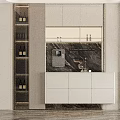 Elegant Modern Sideboard With Marble Top Glass Display Cabinets And LED Lighting