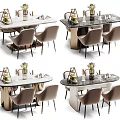 Elegant Modern Dining Table Set With Marble Top Beige Chairs And Decorative Vase 3d model