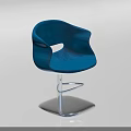 Modern Blue Single Chair with Curved Backrest and Chrome Metal Geometric Base