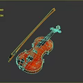 Red Violin With Wooden Bow For Musical Instrument And Art Supplies