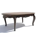 Vintage Wooden Desk With Oval Top And Ornate Carved Legs Design