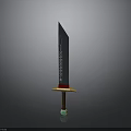 Traditional Decorative Sword With Black Blade Intricate Patterns Yellow Hilt And Green Orb