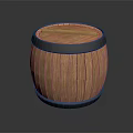 Rustic Wooden Barrel With Black Metal Hoops And Round Top On Dark Background