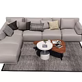 Gray Sectional Sofa With Throw Pillows On Area Rug And Coffee Tables 3d model