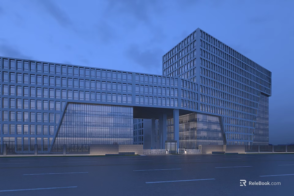 Modern Industrial Factory Building With Glass Curtain Wall And Multi Story Structure 3d model 