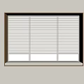 White Blinds Installed In Window With Wooden Frame On Beige Wall And Windowsill