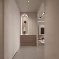 Modern Minimalist Entryway Hallway With Astronaut Figurine Decorative Painting Wooden Cabinet And Recessed Lighting Design