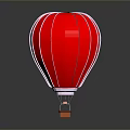 Red Hot Air Balloon With White Vertical Stripes And Orange Basket 3d model