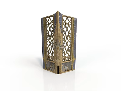 Intricate Architectural Ornament With Lattice Design Golden Accents And Blue Details 3d model