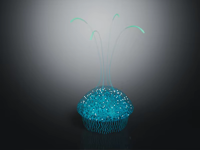 Modern Abstract Blue Cupcake Design With Glowing Dots And Green Curved Lines 3d model