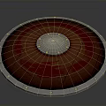 Viking Style Round Shield With Wooden Red Patterned Surface And Silver Metal Dome Rivets