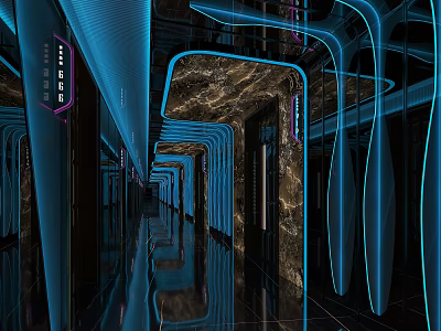 KTV Corridor Design With Modern Neon Lights Marble Walls And Reflective Floors 3d model