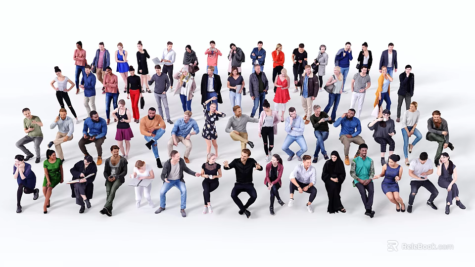 Group of Diverse People With Various Poses And Different Clothing Styles 3d model 